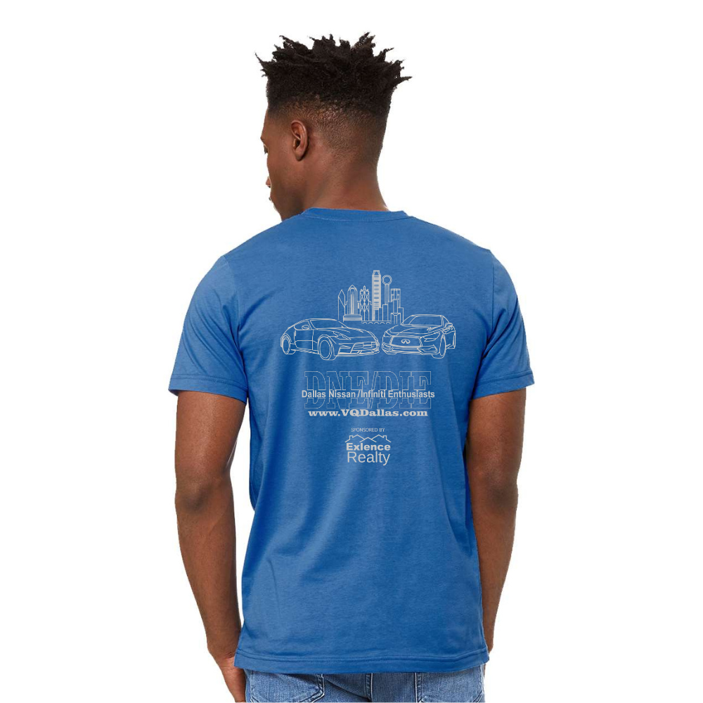 Back of DNE/DIE Jersey T-Shirt in Columbia Blue