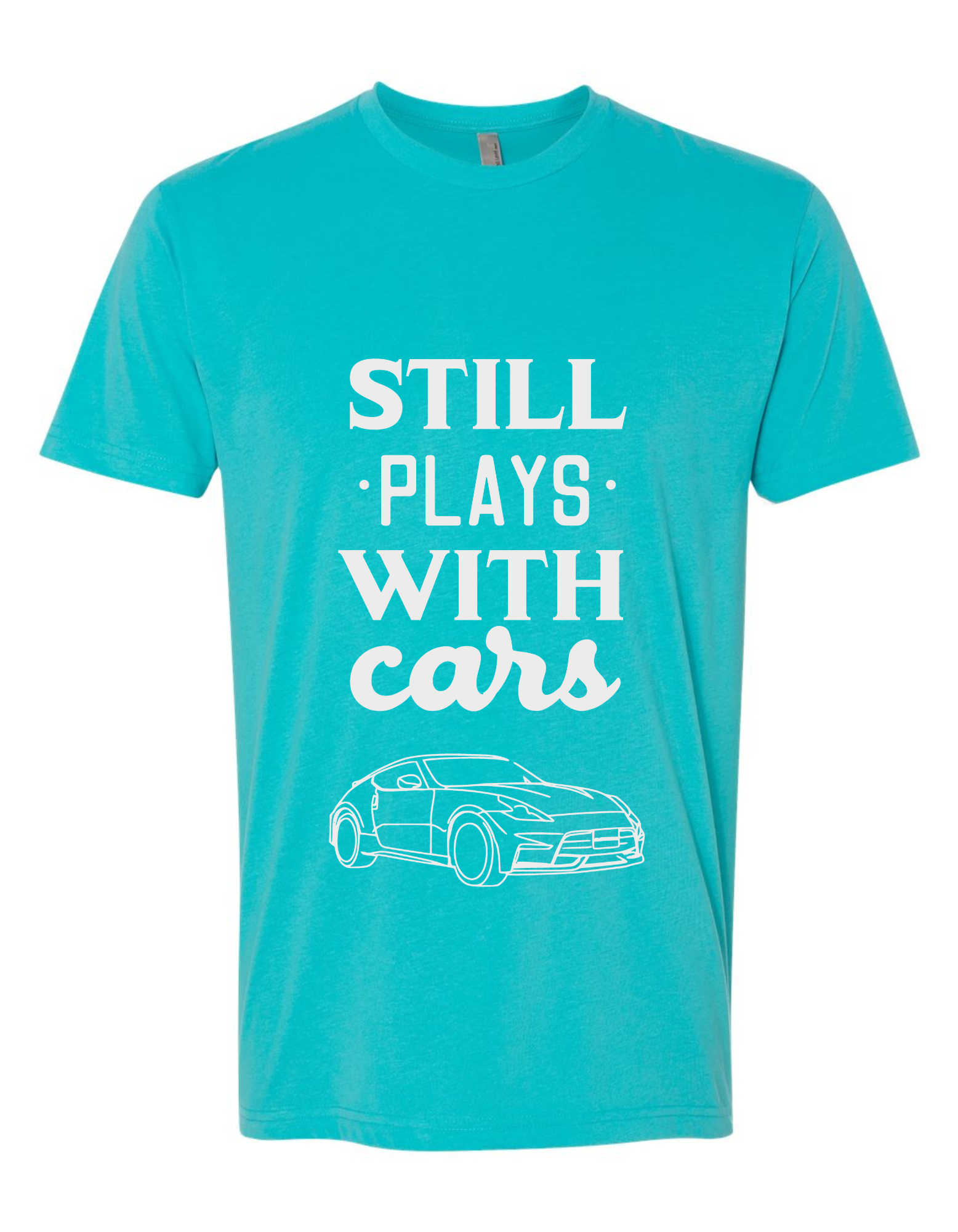Front of DNE/DIE Still Plays With Cars Nissan Sueded Crew Neck in Tahiti Blue